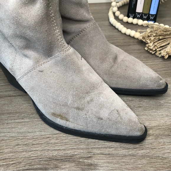 Zara Taupe Gray Suede Leather Fringe Pointed Toe Ankle Boots 36 - Picture 6 of 10